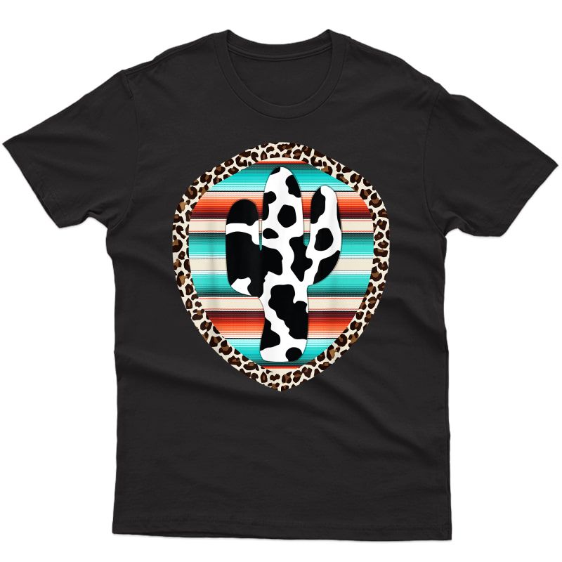 Funny Serape Cow Print Cactus Leopard Print Turquoise T-shirt