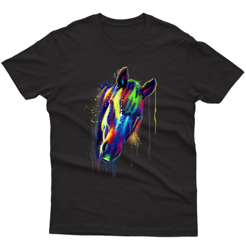 Horse Face Hand Drawn Water Color Splash Art Colorful Rider T-shirt