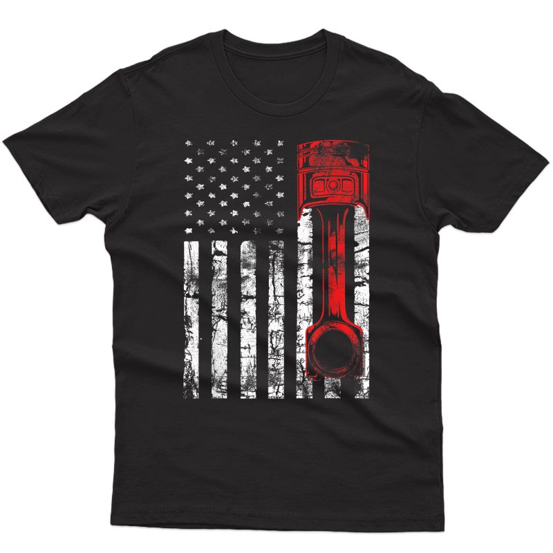 Patriotic Auto & Diesel Mechanic Usa Flag Piston T-shirt