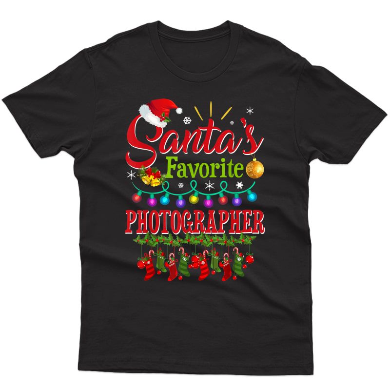 Santa's Favorite Photographer Christmas Santa Hat Light T-shirt