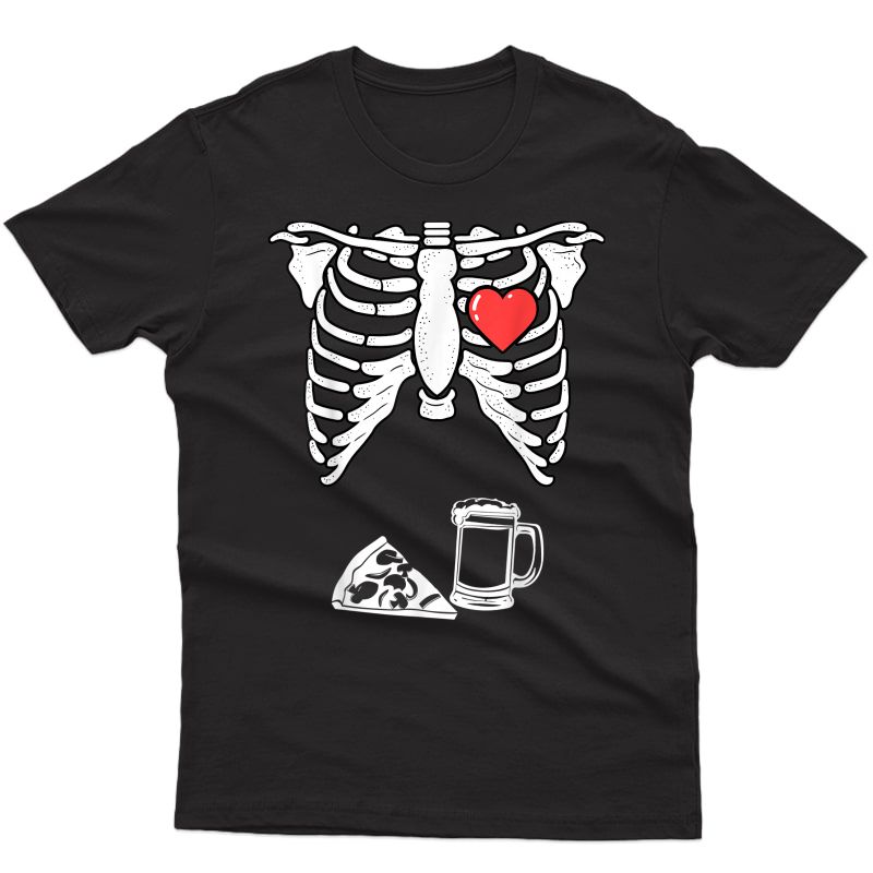 Skeleton Pregnancy Pizza Beer Xray Funny Halloween Soon Dad T-shirt