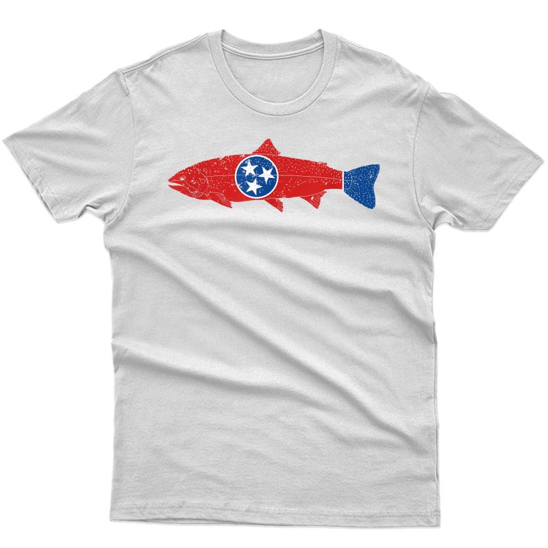 State Of Tennessee Fishing Flag - Vintage Trout Fish Tee -tn Shirts