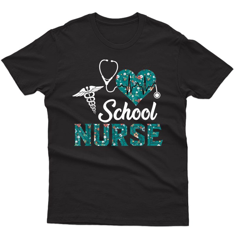 Stethoscope School Nurse Heart T-shirt Flower Nurses Gifts