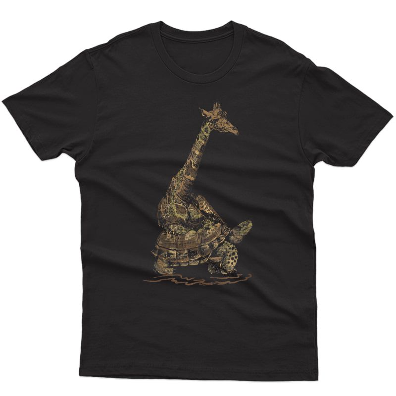 Turtle Riding Tee Zoo Keeper Gift Vintage Giraffe T-shirt