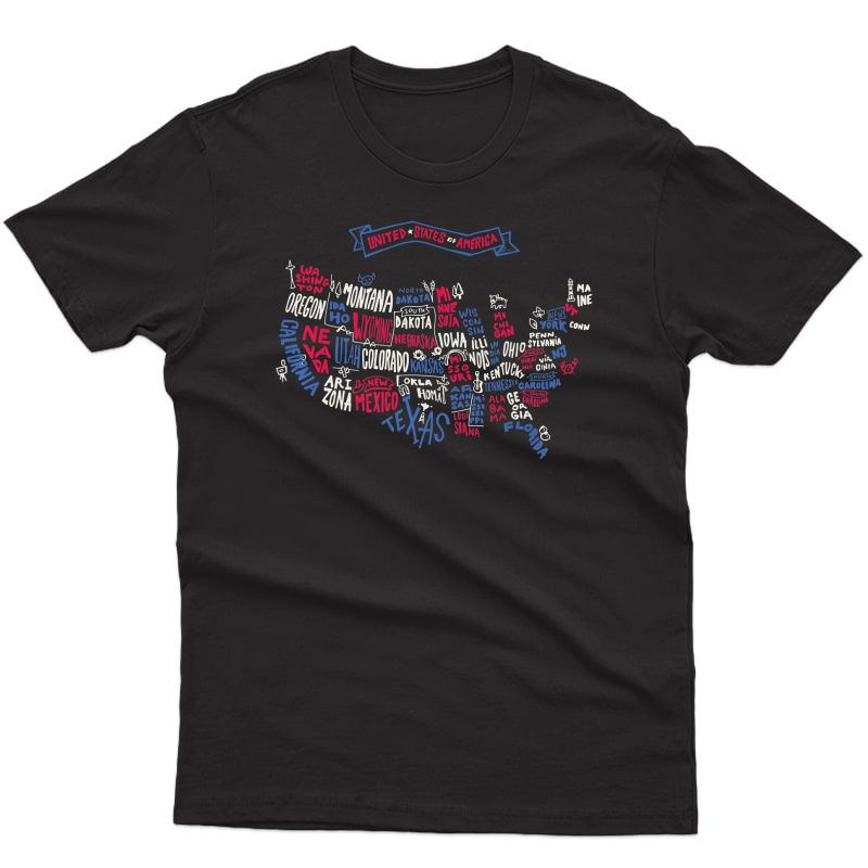 Usa Map States T-shirt Funny Geography Tea History