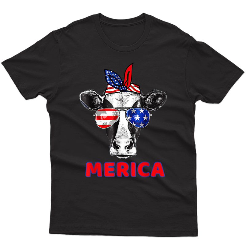 Vintage Patriot Cow 4th Of July American Flag Merica Farmer T-shirt